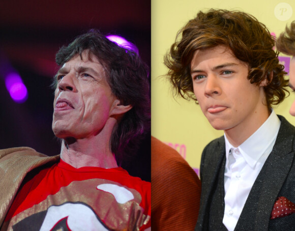 Les chanteurs Mick Jagger et Harry Styles, respectivement leaders des Rolling Stones et des One Direction, une ressemblance frappante.