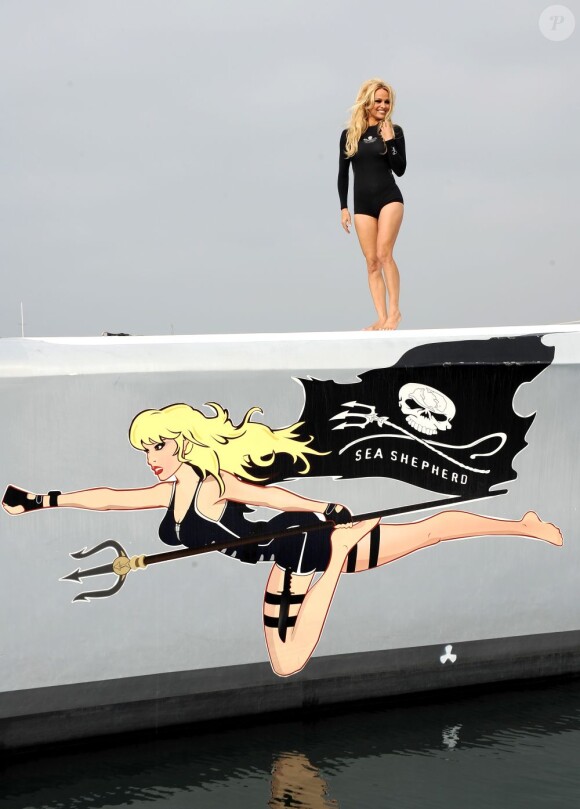 Pamela Anderson pour la conférence de presse de Sea Shepherd à Los Angeles le 2 novembre 2012.