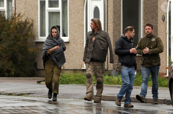 Brad Pitt ensanglanté sur le tournage de World War Z, à Londres le 15 novembre 2012