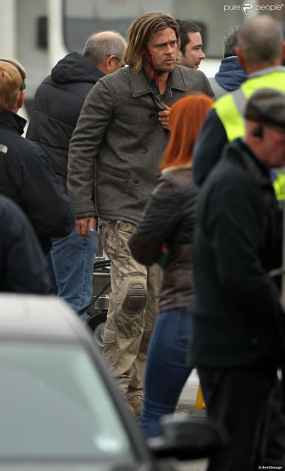 Brad Pitt concentré sur le tournage de World War Z, à Londres le 15 novembre 2012.