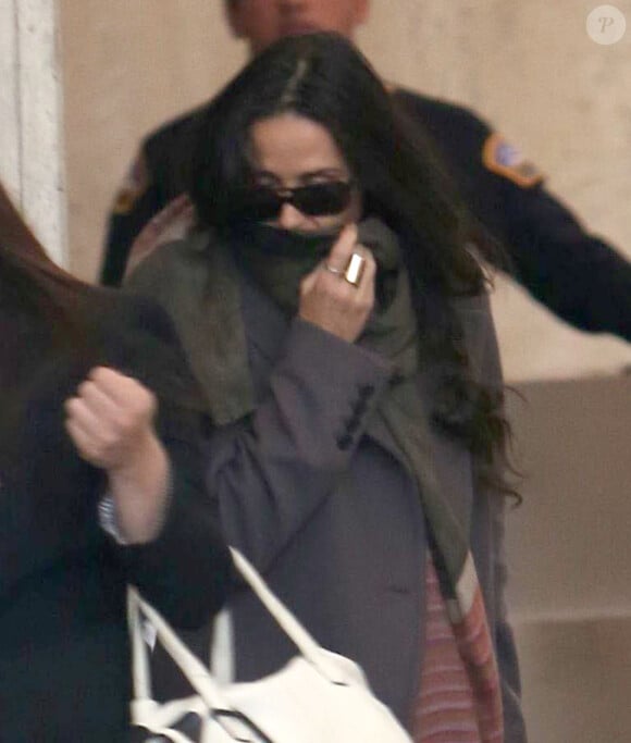 Demi Moore, mystérieuse, se cache des photographes en arrivant a l'aéroport de Los Angeles, le 17 novembre 2012.