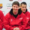 Lionel Messi, enchanté avant de recevoir sa voiture de fonction de chez Audi à Barcelone le 21 Novembre 2012