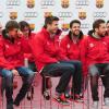 Gerard Piqué, Cesc Fabregas, Jordi Alba, Xavi Hernandez tout sourire lors d'une journée au cours de laquelle les joueurs du FC Barcelone ont reçu leur voiture de fonction de chez Audi à Barcelone le 21 Novembre 2012