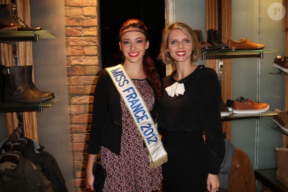 Delphine Wespiser et Sylvie Tellier à l'ouverture de la boutique UGG à Paris le 18 octobre 2012.