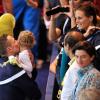 Laure Manaudou a assisté avec sa petite fille Manon à la finale du 50 mètres nage libre où ont brillé son petit frère Florent (1er) et son compagnon Frédérick Bousquet (3e) lors des championnats d'Europe petit bassin à Chartres le 22 novembre 2012