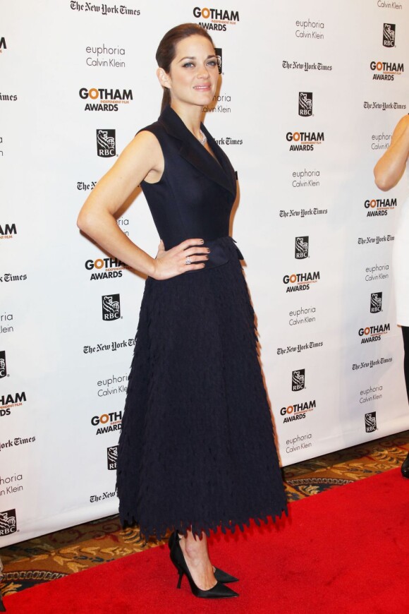 Marion Cotillard était habillée en Dior pour la soirée de remise de prix des Gotham Independent Film Awards à New York le 26 novembre 2012.