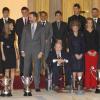 La reine Sofia d'Espagne, le prince Felipe, la princesse Letizia et l'infante Elena étaient réunis au palais du Pardo à Madrid le 5 décembre 2012 pour décerner les Prix nationaux à des personnalités du monde du sport, dont Cristiano Ronaldo et Alfredo Di Stefano.