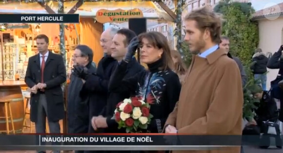 La princesse Caroline et son fils Andrea Casiraghi inauguraient le 5 décembre 2012 le Village de Noël de Monaco, sur le port Hercule.