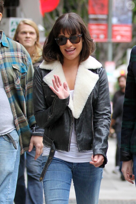 Lea Micheleen plein tournage pour la série Glee. Los Angeles, le 12 décembre 2012.