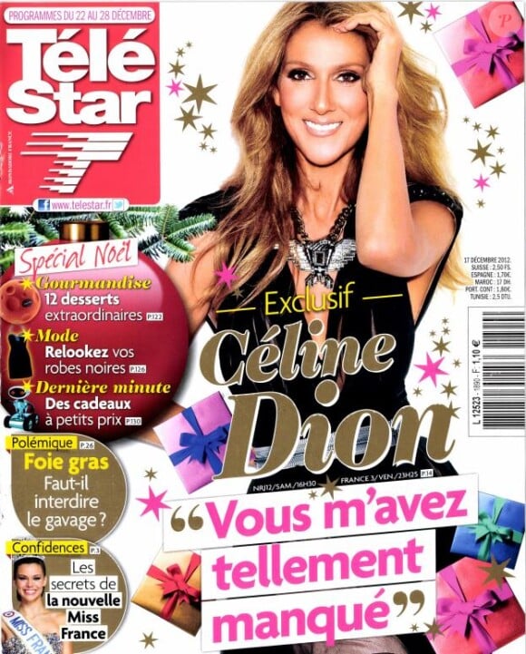 Couverture de Télé Star avec Céline Dion, en kiosques depuis le 17 décembre 2012.