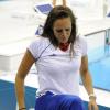 Laure Manaudou émue aux larmes lors de la victoire de son frère Florent en finale du 50m nage libre en finale des Jeux olympiques de Londres le 3 août 2012