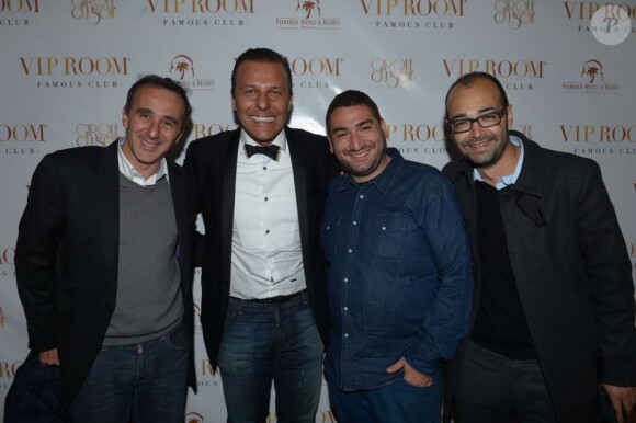 Elie Semoun, Jean-Roch, Mouloud Achour et Djamel Bensalah lors du réveillon du Nouvel An 2013 au VIP Room Marrakech, le 31 décembre 2012.