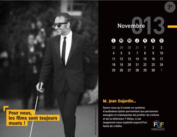 Jean Dujardin dans le calendrier 2013 de la Fédération des Aveugles de France