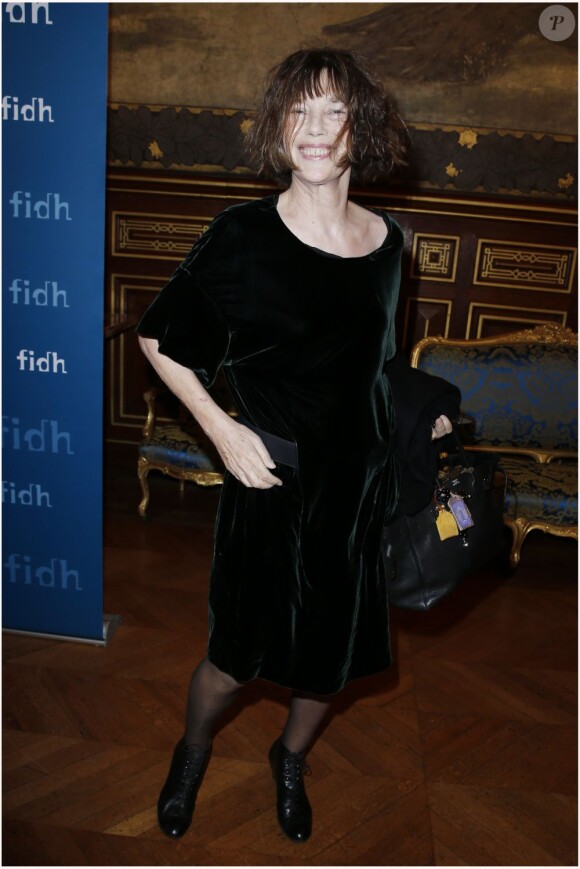 Exclu - Jane Birkin au dîner de la Fédération Internationale des Ligues des Droits de l'homme, à Paris le 6 décembre 2012.