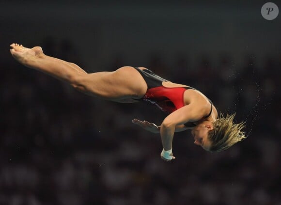 Emilie Heymans en plongeon à 10m aux Jeux olympiques de Pékin en août 2008.