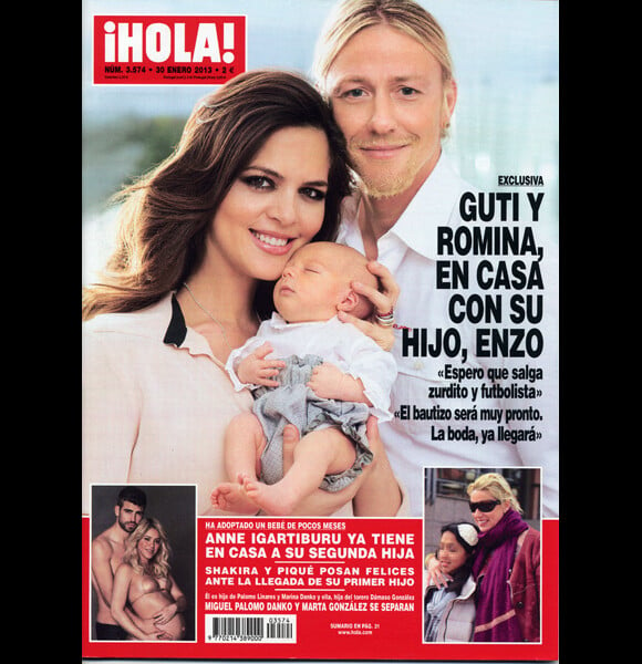 Guti et Romina avec leur fils Enzo, en couverture du magazine Hola du 30 janvier 2013.