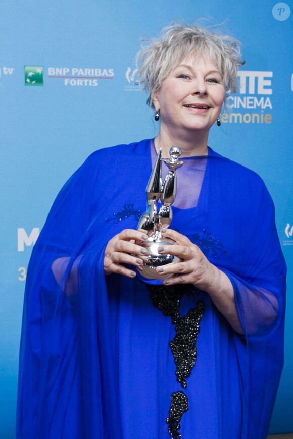 Yolande Moreau heureuse et récompensée pour Camille redouble aux Magritte du Cinema à Bruxelles, le 2 février 2013.
