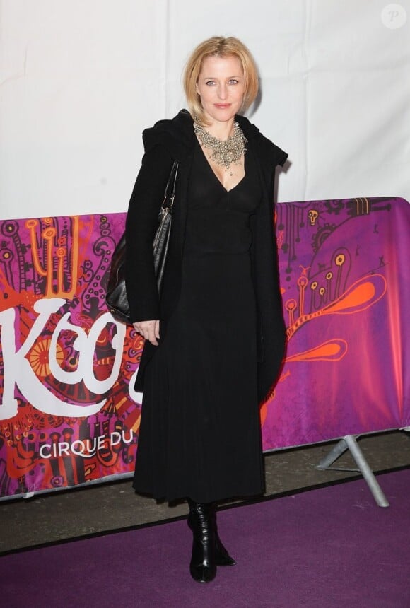 Gillian Anderson à la première du spectacle du Cirque du Soleil - Kooza à Londres, le 8 janvier 2013.