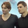 Florent Manaudou et Camille Lacourt lors de la conférence de presse du Swim Show qui se tiendra à la piscine de Puteaux, le 8 février 2013