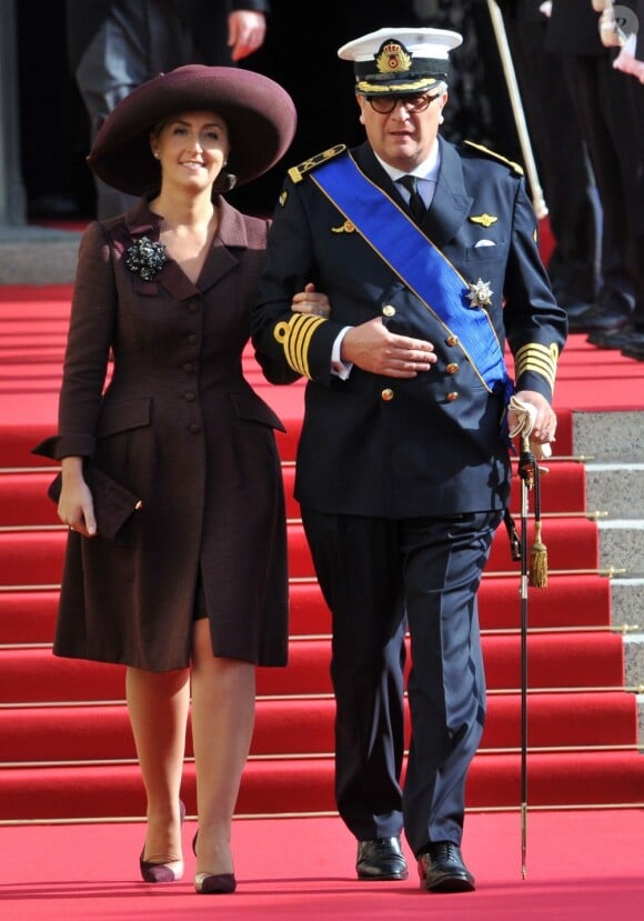 Le prince Laurent de Belgique et la princesse Claire à Notre-Dame du Luxembourg pour le mariage du prince Guillaume, le 20 octobre 2012