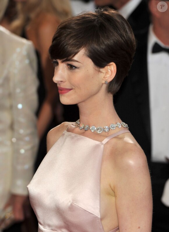 Anne Hathaway et sa fameuse robe polémique lors de la 85e cérémonie des Oscars au Dolby Theatre de Los Angeles, le 24 février 2013.
