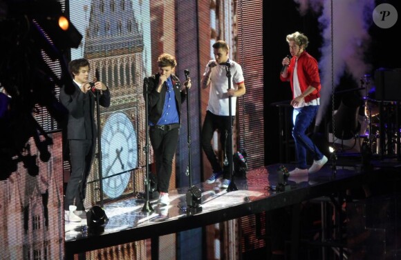 Harry Styles en concert avec les One Direction, à Londres, le 23 février 2013.