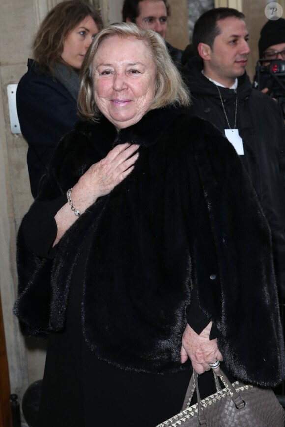 Maryvonne Pinault, mère de François-Henri Pinault, arrive à la boutique Balenciaga dans le 7e arrondissement de Paris pour assister au défilé Balenciaga automne-hiver 2013-2014. Paris, le 28 février 2013.