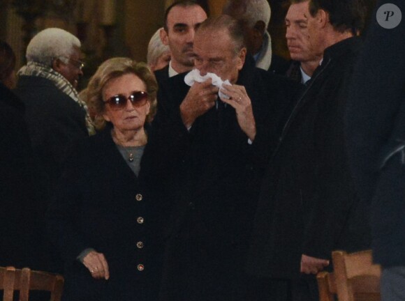 Jacques Chirac et sa femme Bernadette Chirac à l'intérieur de l'église Saint-Etienne-du-Mont à paris pour assister aux funérailles de Maurice Ulrich le 20 novembre 2012.