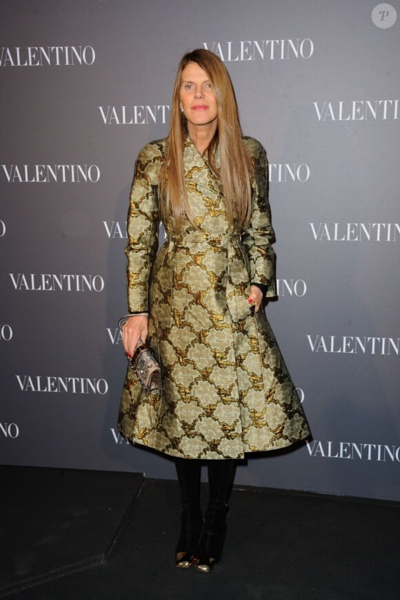 Anna Dello Russo assiste à la soirée Valentino dans la boutique de la marque située avenue Montaigne. Paris, le 5 mars 2013.