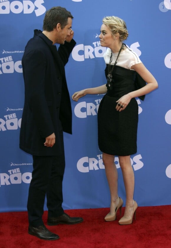 Emma Stone, Ryan Reynolds lors de l'avant-première du film d'animation Les Croods à New York le 10 mars 2013