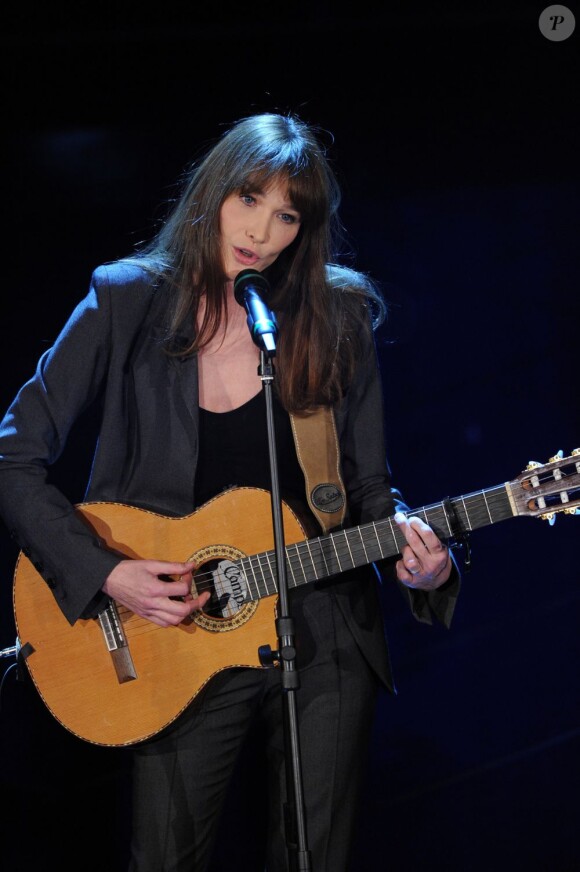 Carla Bruni au 63e festival de la musique Italienne de San Remo, le 13 février 2013.