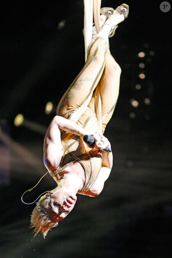 Pink joue au cochon pendu, lors d'un concert à Montréal, le 12 mars 2013.