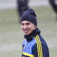 L'attaquant Zlatan Ibrahimovic s'entraîne avec l'equipe nationale suédoise à Stockholm le 19 mars 2013.
