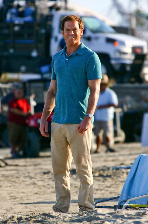 Le génial Michael C. Hall sur le tournage de la 7e saison de Dexter, à Venice, Los Angeles, le 20 août 2012.