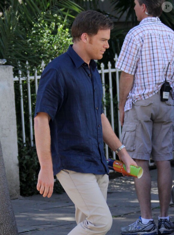 Exclusif - Michael C. Hall sur le tournage de la 8e saison de la série Dexter à West Hollywood, le 14 mars 2013.