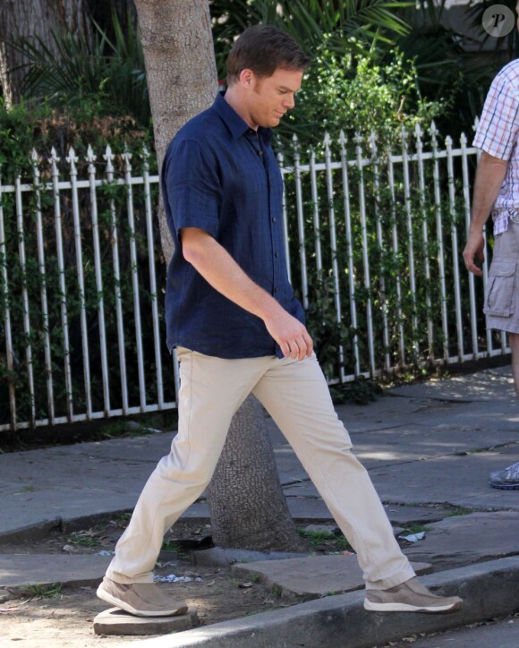Exclusif - Michael C. Hall sur le tournage de la 8e saison de la série Dexter à West Hollywood, le 14 mars 2013.