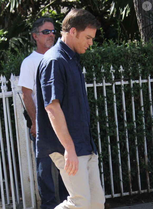 Exclusif - Michael C. Hall sur le tournage de la 8e saison de la série Dexter à West Hollywood, le 14 mars 2013.