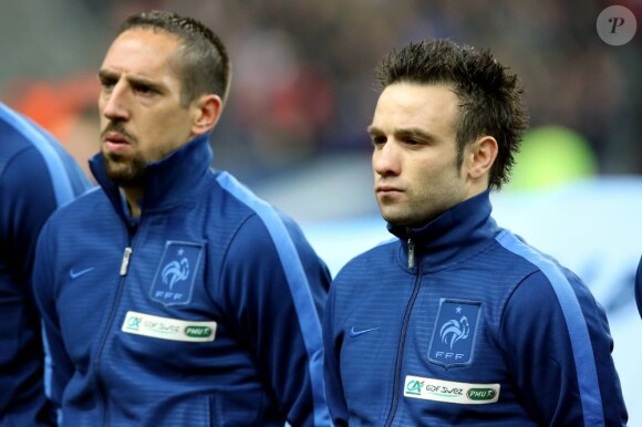 Franck Ribery et Mathieu Valbuena au Stade de France pour le match France-Espagne (0-1) le 26 mars 2013.
