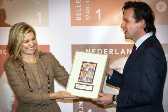 Maxima des Pays-Bas au lancement des timbres 1001 Femmes (1001 Vrouwen) à Amsterdam le 2 avril 2013.