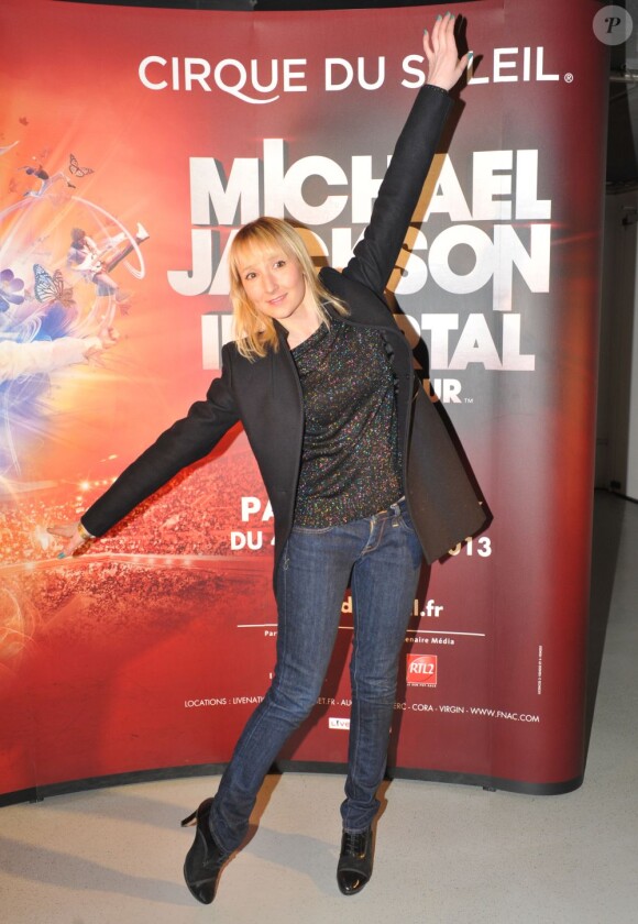 Audrey Lamy lors de la première du spectacle Michael Jackson "Immortal World Tour" par le Cirque du Soleil au Palais Omnisports de Bercy le mercredi 3 avril 2013