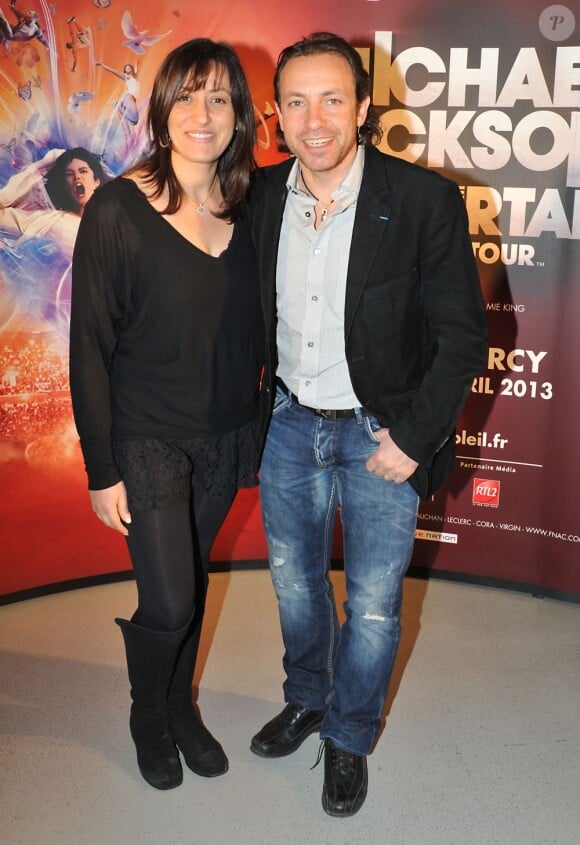 Philippe Candeloro et son épouse lors de la première du spectacle Michael Jackson "Immortal World Tour" par le Cirque du Soleil au Palais Omnisports de Bercy le mercredi 3 avril 2013