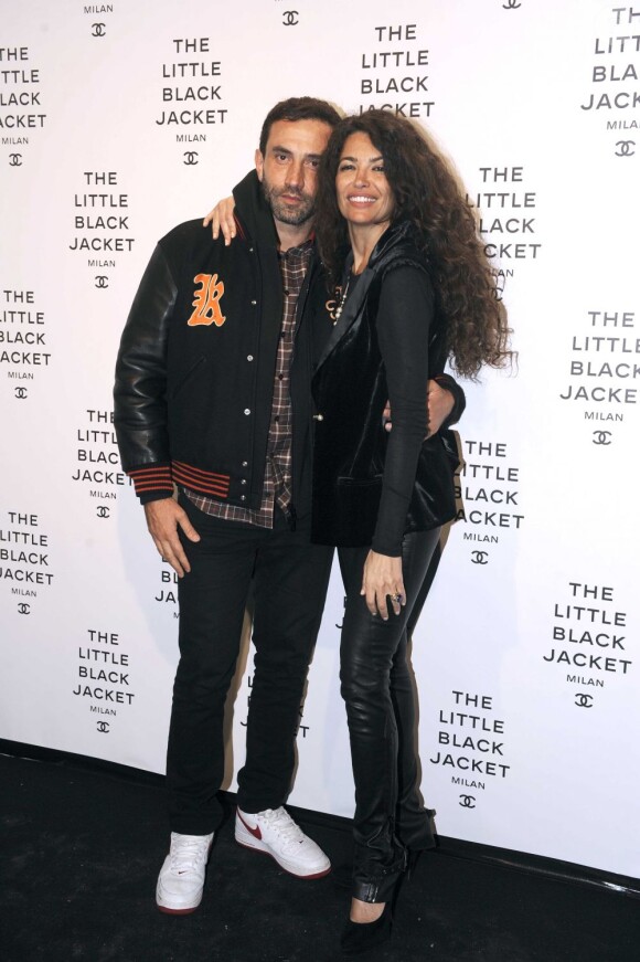 Afef Jnifen et Riccardo Tisci assistent à la soirée privée consacrée à l'exposition The Little Black Jacket à Milan. Le 4 avril 2013.
