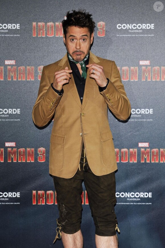 Robert Downey Jr. au photocall du film Iron Man 3 au palais Montgelais à Munich, le 12 avril 2013.