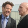 Robert Downey Jr et Ben Kingsley au photocall d'Iron Man 3 au Ritz Carlton Hotel, Moscou, le 10 avril 2013.