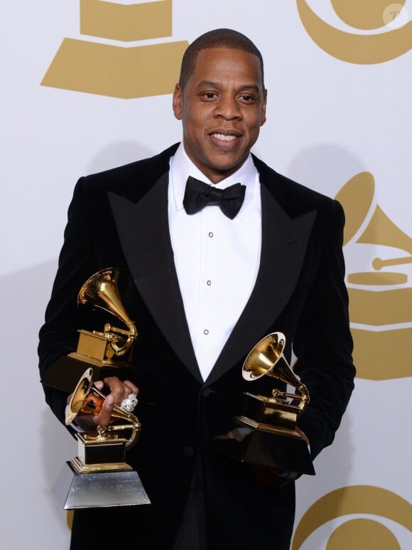 Jay-Z, triple lauréat aux Grammy Awards (catégories Meilleure Collaboration rap/chant pour No Church In The Wild -feat. Kanye West et Frank Ocean-, Meilleure Chanson de Rap et Meilleure Prestation Rap pour N****s In Paris -feat. Kanye West-). Los Angeles, le 10 février 2013.