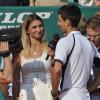 Tatiana Golovin et Novak Djokovic en interview à la fin du match du Serbe face à Juan Monaco lors du Masters 1000 de Monte Carlo le 18 avril 2013
