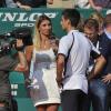 Tatiana Golovin et Novak Djokovic en interview à la fin du match du Serbe face à Juan Monaco lors du Masters 1000 de Monte Carlo le 18 avril 2013