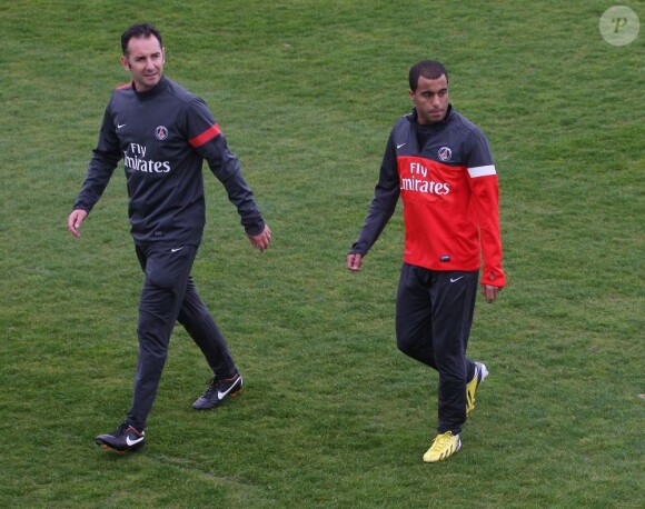 Lucas Moura lors d'un entraînement au Camp des Loges à Saint-Germain-en-Laye le 19 avril 2013