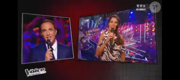 Nikos Aliagas et Karine Ferri dans The Voice 2 le samedi 20 avril 2013 sur TF1