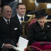 La reine Elizabeth II aux funérailles de Margaret Thatcher le 17 avril 2013 à la cathdérale Saint Paul de Londres.